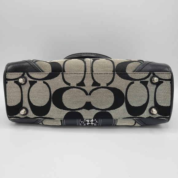 Coach Hampton Signature C Satchel Shoulder Bag Tote Purse Black Gray Jacquard - Picture 9 of 16
